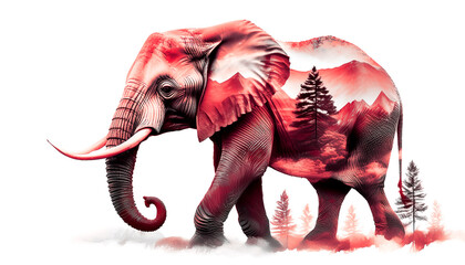 Obraz premium Creative photo poster with double exposure with icon of elephant 