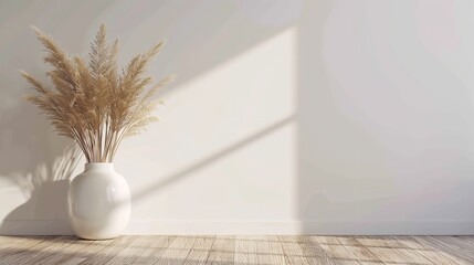 Modern White Ceramic Vase with Dry Grass


