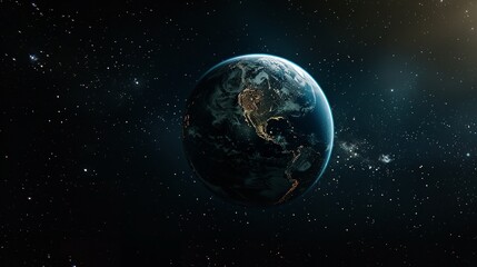 Nightly Planet Earth in Dark Outer Space, Civilization Lights

