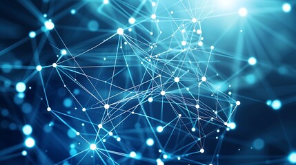 Abstract technology background with blue and white dot connections forming a complex plexus effect