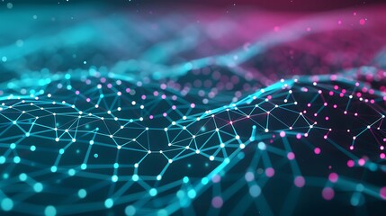 Obraz premium Dynamic technology background featuring cyan and magenta dots connected in an intricate plexus pattern