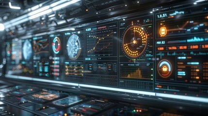 A hightech dashboard displaying realtime cybersecurity alerts and network protection status