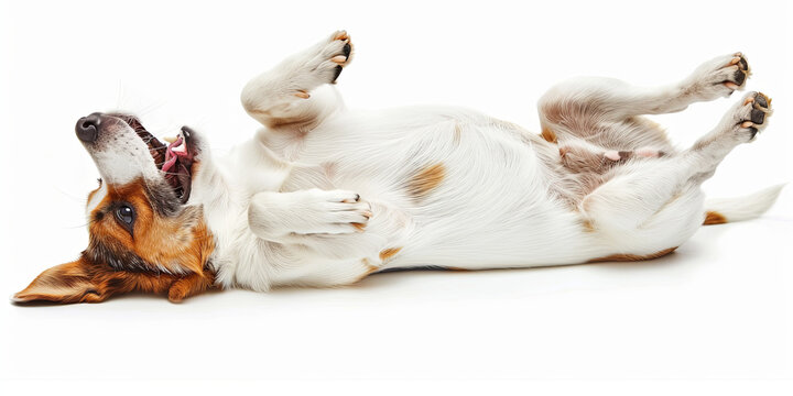 happy dog lying on back, generative AI