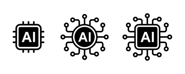 Artificial intelligence AI processor chip icon.AI Processor circuit vector set. Mini AI CPU icon collection