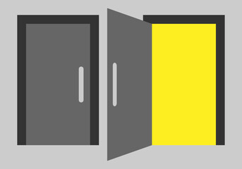 Puerta cerrada y abierta en fondo gris