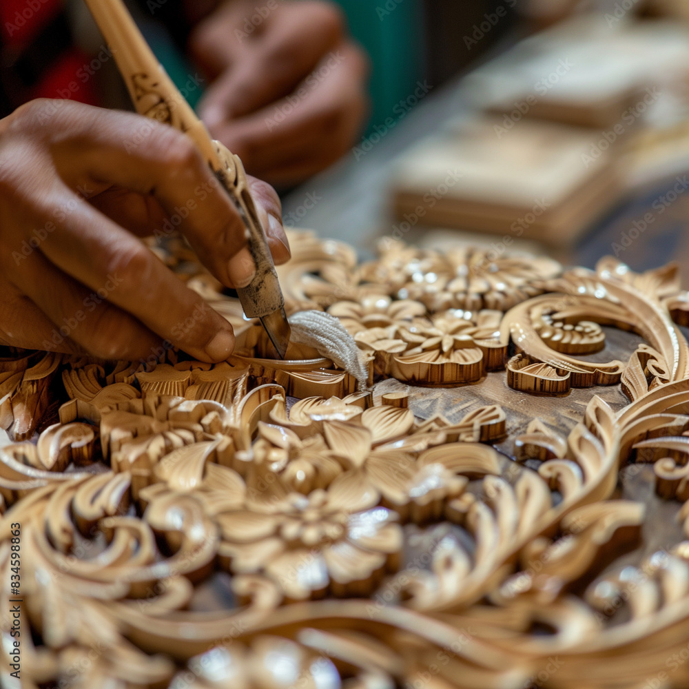 Wall mural A close-up shot of traditional crafts being made at a local cultural festival