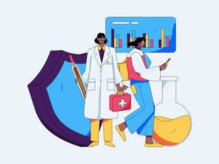 Medical characters fighting the epidemic flat vector concept operation hand drawn illustration
