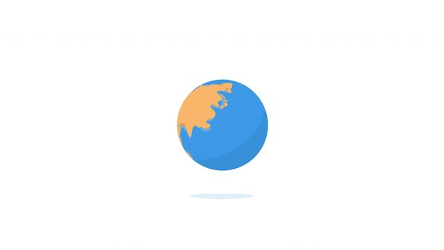 Cartoon Globe Flat Design Planet Earth animation spinning with lines on white background and green screen