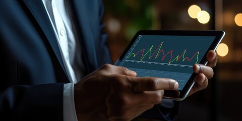 Businessman using tablet analyzing sales data and economic growth graph chart. Business strategy