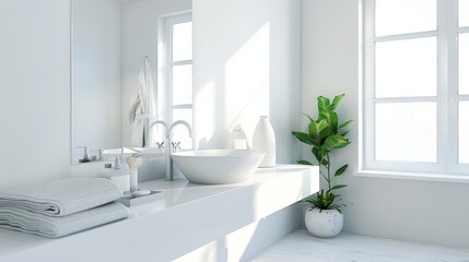 A bright and clean bathroom with a blank mirror, offering a perfect space for promotional text.