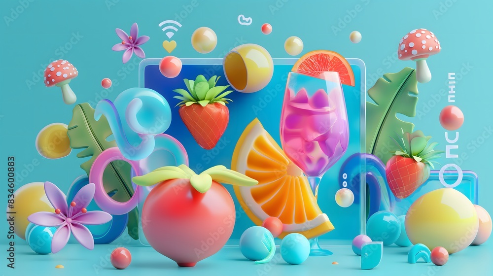 Poster 5. produce a comprehensive sticker page featuring an assortment of objects transformed into captivat
