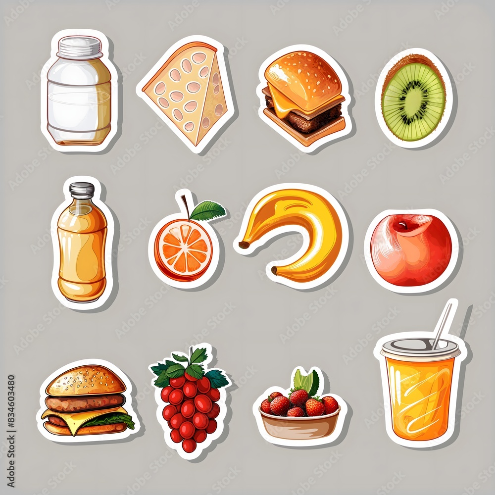 Poster 10. produce a multi-item sticker page featuring a mix of everyday items depicted in captivating 3d d