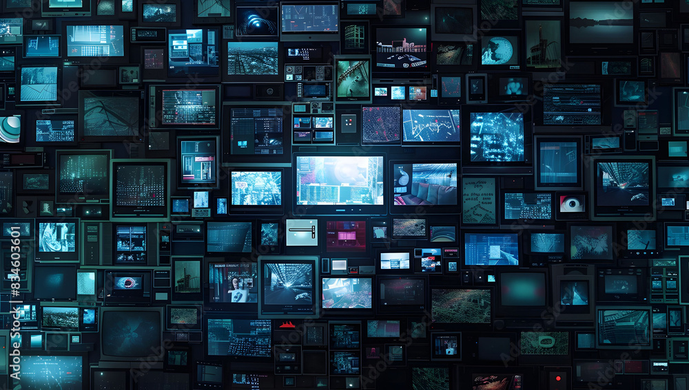 Aufkleber abstract dynamic background of digital screens displaying news and media, symbolizing growth in onli