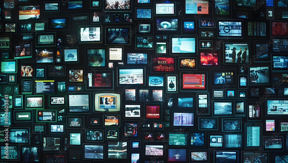 Aufkleber abstract dynamic background of digital screens displaying news and media, symbolizing growth in onli