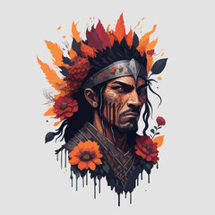 A fierce Aztec warrior adorned with vibrant feathers, embodying strength and valor, ready for battle with unmatched determination and skill.