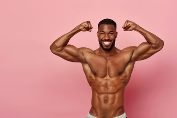 Fototapeta premium A man with a muscular build is posing for a picture. Concept of strength and confidence