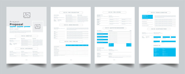 Project Proposal Design Template with 4 page layout design concept