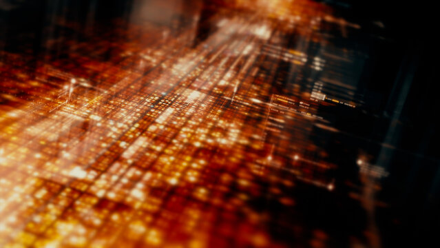 Futuristic screen display matrix, hi-tech digital data telemetry with encrypted numbers, display dynamic background for computer desktop screen display format