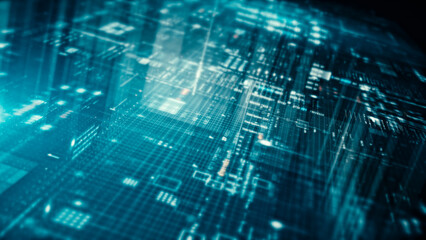 Futuristic screen display matrix, hi-tech digital data telemetry with encrypted numbers, display dynamic background for computer desktop screen display format