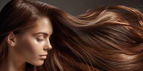 Naklejka premium A closeup of flowing brown hair, each strand catching the light with a natural shine