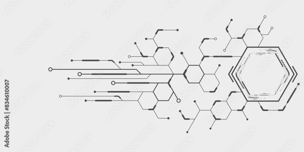 Poster sci fi hud dashboard of hexagons with circuit board. futuristic pattern. gui and ui design elements.