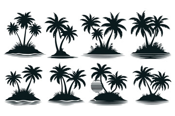 Obraz premium Two Palm Trees Vector illustrations silhouette Sublimation collection on a white background.
