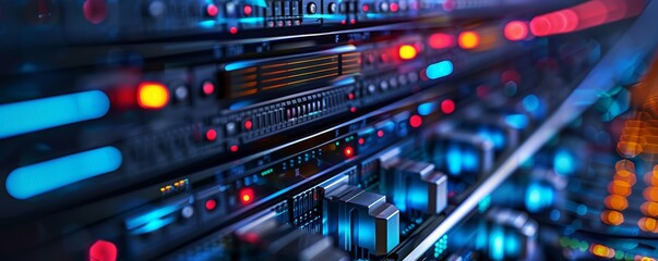 A closeup of a digital firewall interface safeguarding IT infrastructure, emphasizing stateoftheart security measures