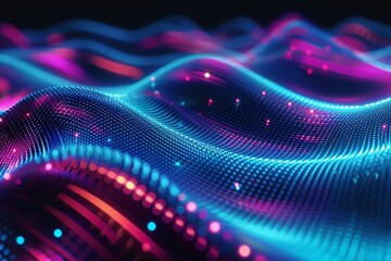 Neon Wave Background, Big neon speaking sound sine wave background, AI-generated