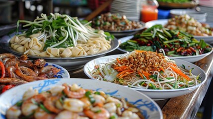 Obraz premium many type of Asian food collection in table for new year celebrate