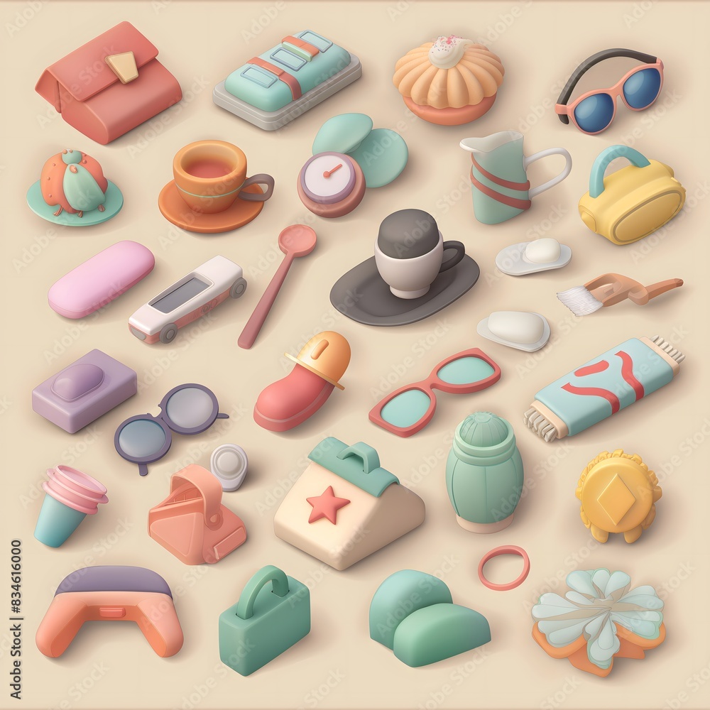 Poster 7. create a sticker set featuring a variety of items and icons rendered in 3d, offering ample room f