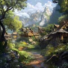 Naklejka premium town or village in fantasy land