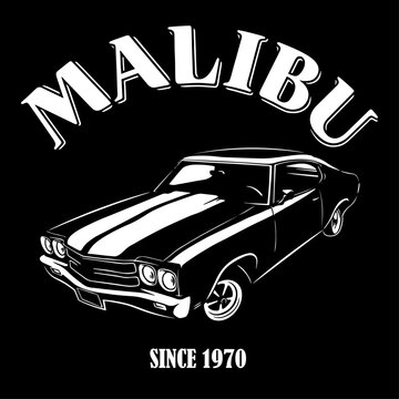 Malibu retro car t-shirt print vector illustration