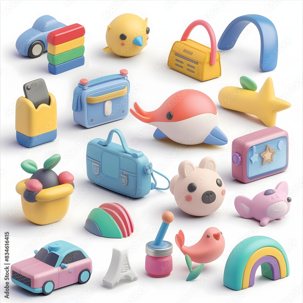 Poster 7. create a sticker set featuring a variety of items and icons rendered in 3d, offering ample room f