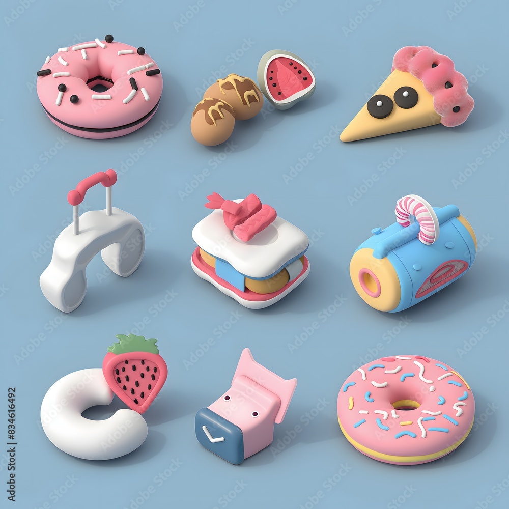 Poster 7. create a sticker set featuring a variety of items and icons rendered in 3d, offering ample room f