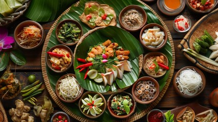 many type of Asian food collection in table for new year celebrate