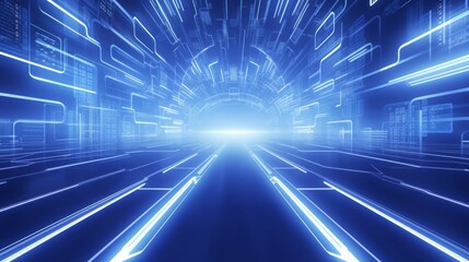 futuristic neon tunnel glow laser cyber fiction perspective tech.