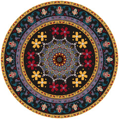 Fototapeta premium Abstract floral pattern floor rug, scrap side, Persian carpet for home decoration.
