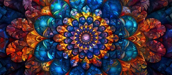 Intricate Symmetrical Stained Glass Effect Fractal Design Background