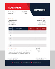 Creative red blue and white simple business invoice template design