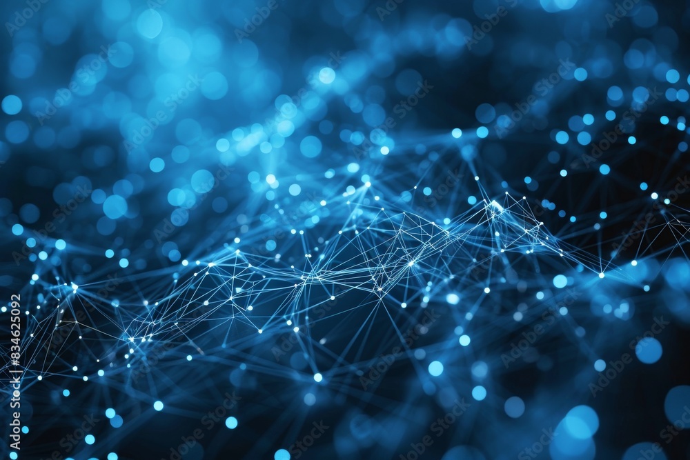 Poster blue abstract background with a network grid and particles connected, blue abstract background with 