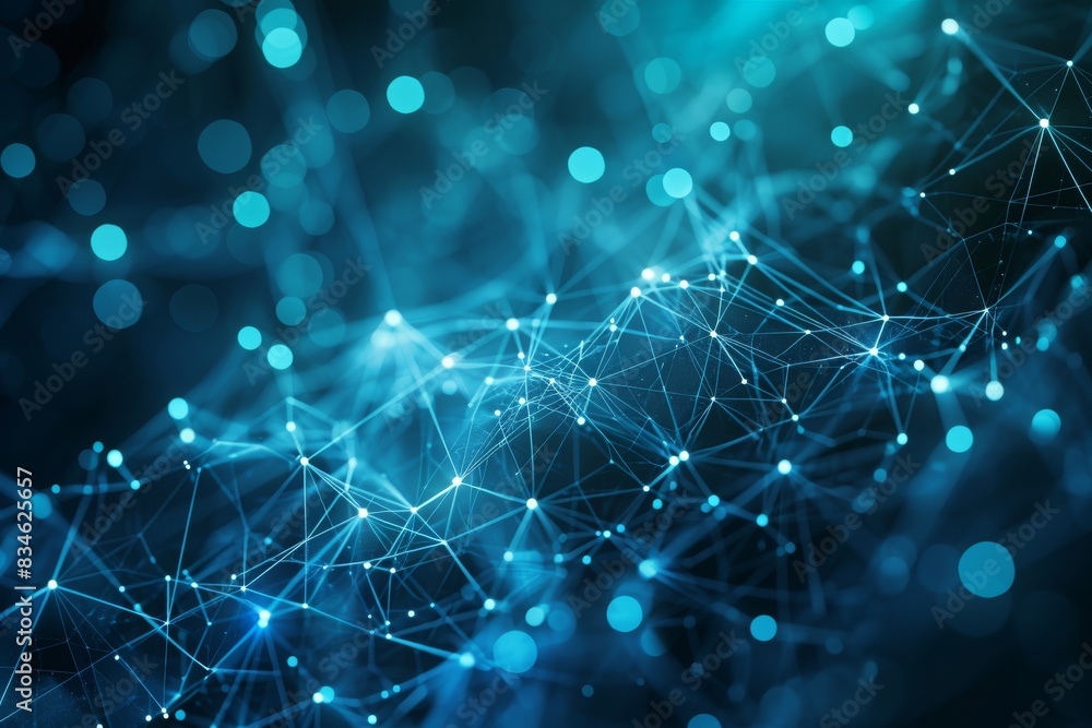Poster blue abstract background with a network grid and particles connected, blue abstract background with 