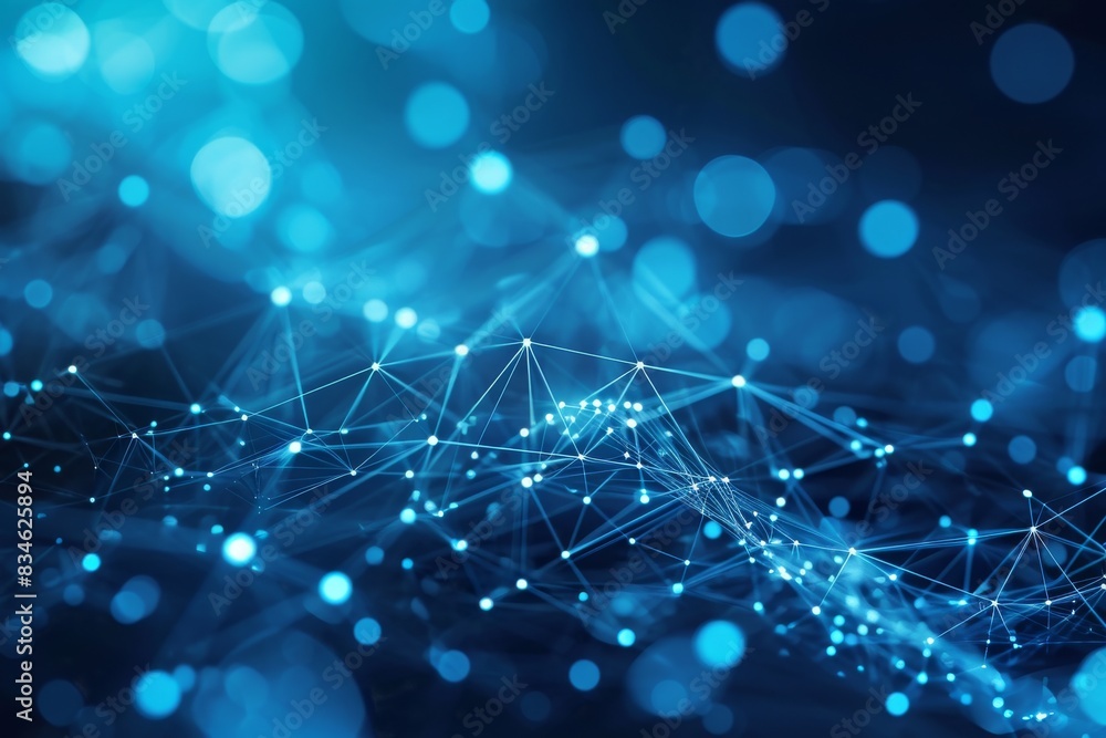 Poster blue abstract background with a network grid and particles connected, blue abstract background with 