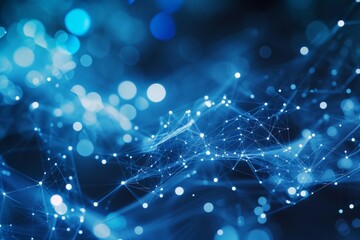 Obraz premium Blue background with small white dots, Blue abstract background with a network grid and particles connected, Background of blue with tiny white dots, AI generated