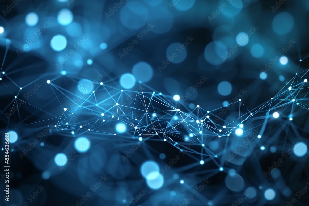 Poster blue abstract background with a network grid and particles connected, blue abstract background with 