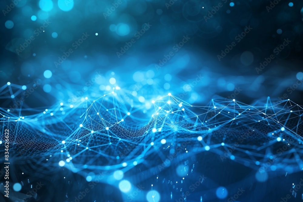 Poster blue abstract background with a network grid and particles connected, blue abstract background with 