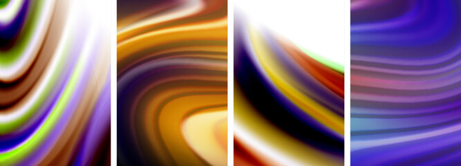 Rainbow color liquid. Wave lines poster set for wallpaper, business card, cover, poster, banner, brochure, header, website