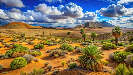 A contrasting landscape showing arid desert and lush vegetation, climate change, dry, barren, green, growth, contrast, environment, global warming, nature, transformation, ecology, foliage