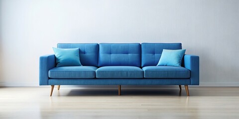 Isolated blue modern couch in a minimalistic setting , furniture, sofa, trendy, interior design, comfortable, contemporary, living room, stylish, home decor, cushion, luxurious, elegant, soft