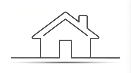 Continuous thin line home icon on a plain white background , minimalistic, outline, symbol, residential, real estate, simplicity, house, dwelling, property, architecture, iconography