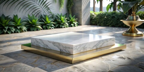 White Gold Marble Product Display on Stone Platform , luxury, elegance, podium, stage, showcase, presentation, exhibition, marble, stone, minimalistic, modern, elegant, stylish, high end